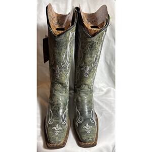 Yadira Semental Cowboy Boots Women's 7 Green Embroidered Tall Leather NIB NEW